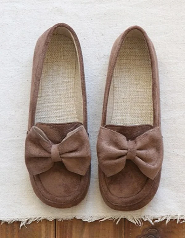 Round Head Bowknot Soft Suede Flat Shoes