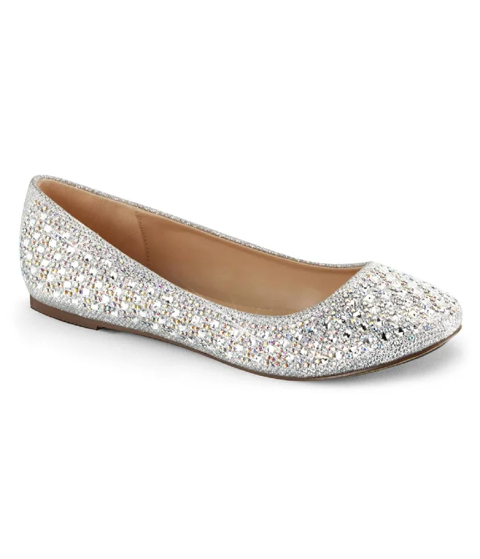 Silver Rhinestone Round Toe Flats