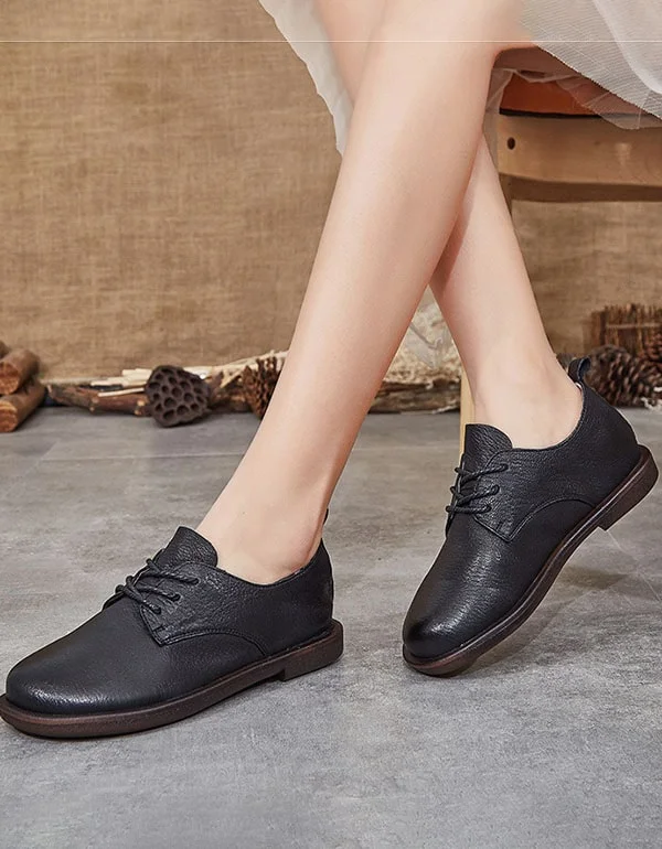 Spring Lace Up Black Flats For Women