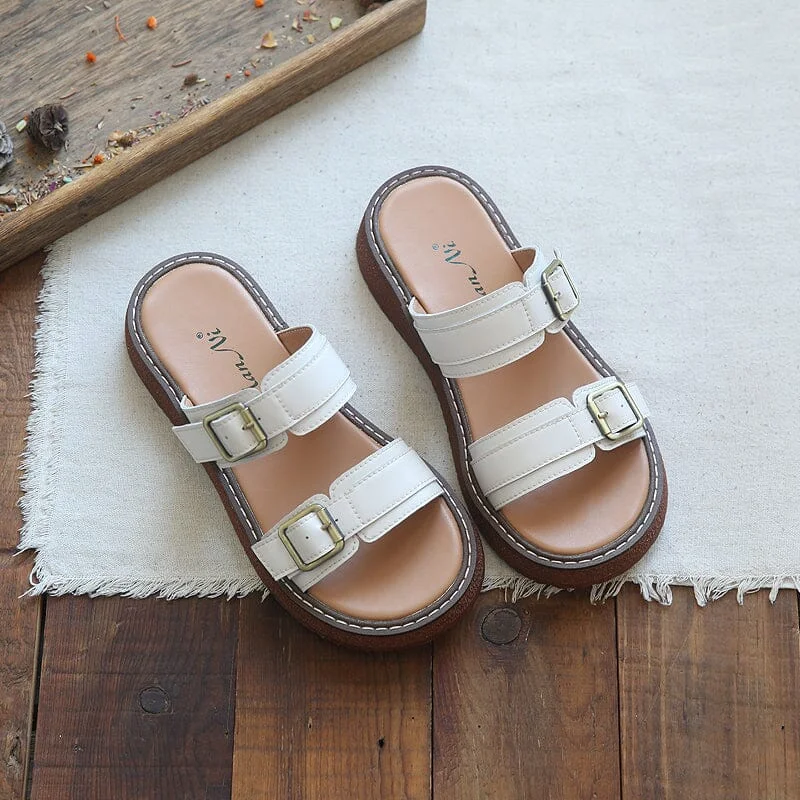 Summer Casual Leather Flat Slides Sandals