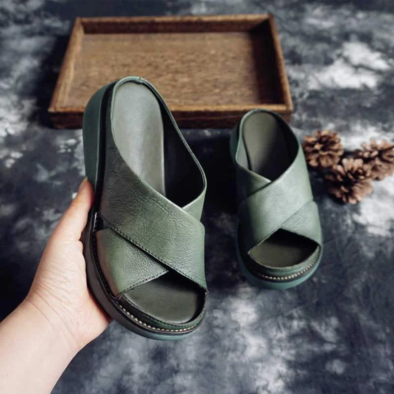 Summer New Retro Leather Women's Slippers