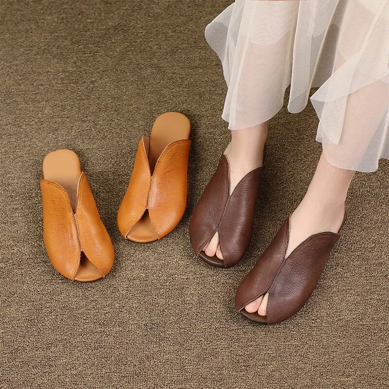 Summer Retro Flat Leather Casual Flats Slippers