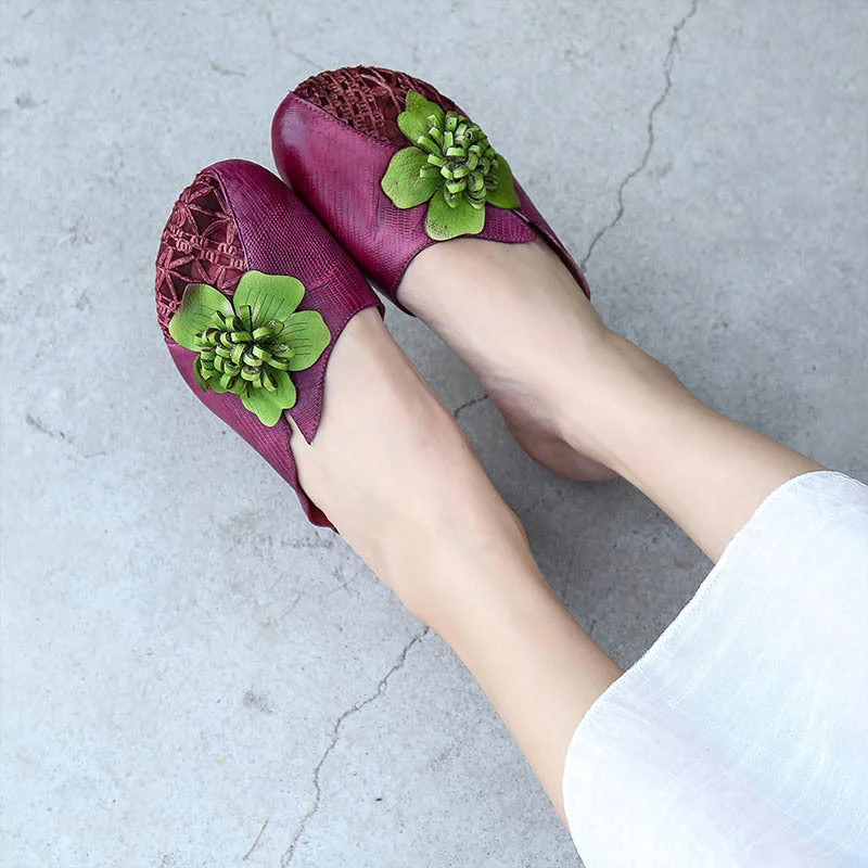 Summer Vintage Floral Plaited Leather Casual Slippers