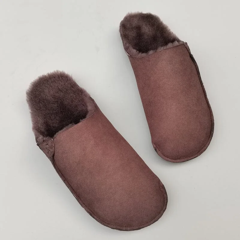 Winter Retro Minimalist Solid Leather Furred Slippers