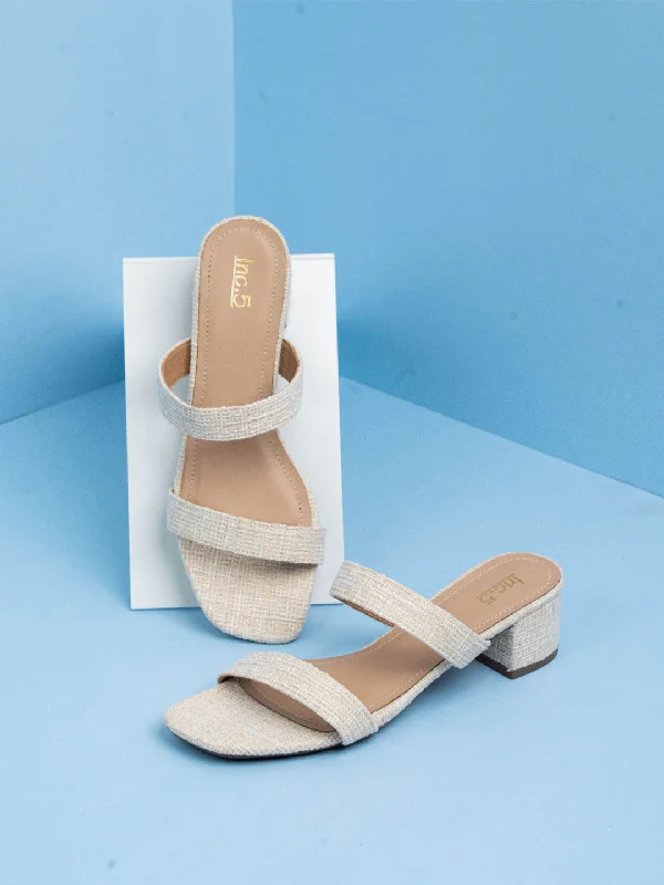 Womens Beige Casual Solid Square Toe Mules