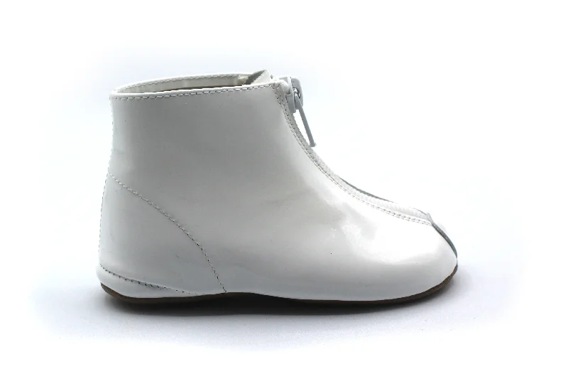 Pepe White Patent Zipper Bootie