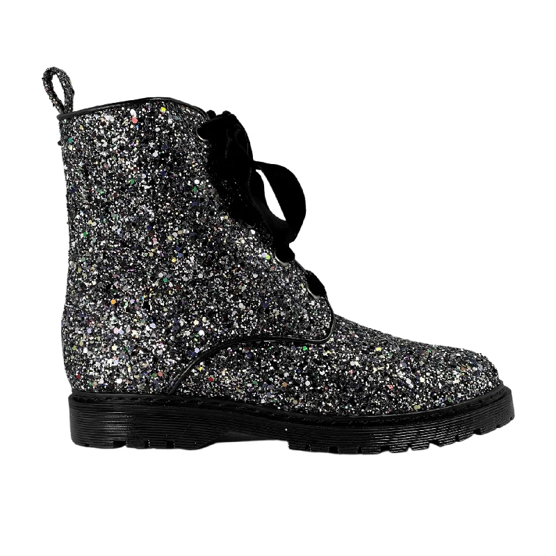 'Billie' vegan combat boots by Zette Shoes - silver glitter