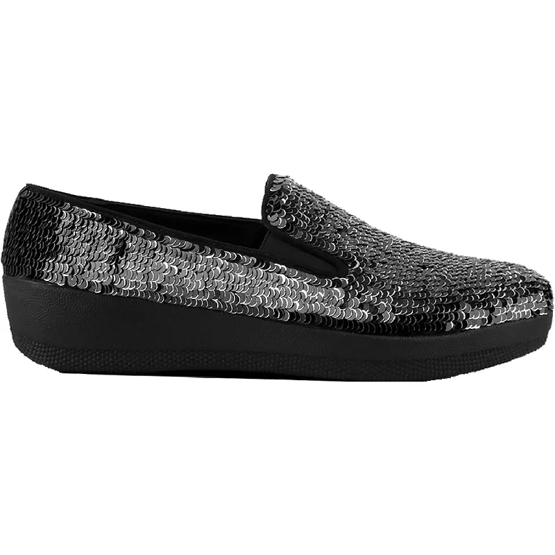 Women's Fit Flop Superskate Sequins Black Leather