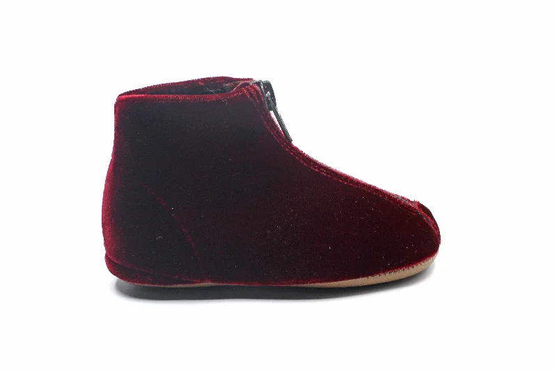 Pepe Maroon Velvet Zipper Bootie