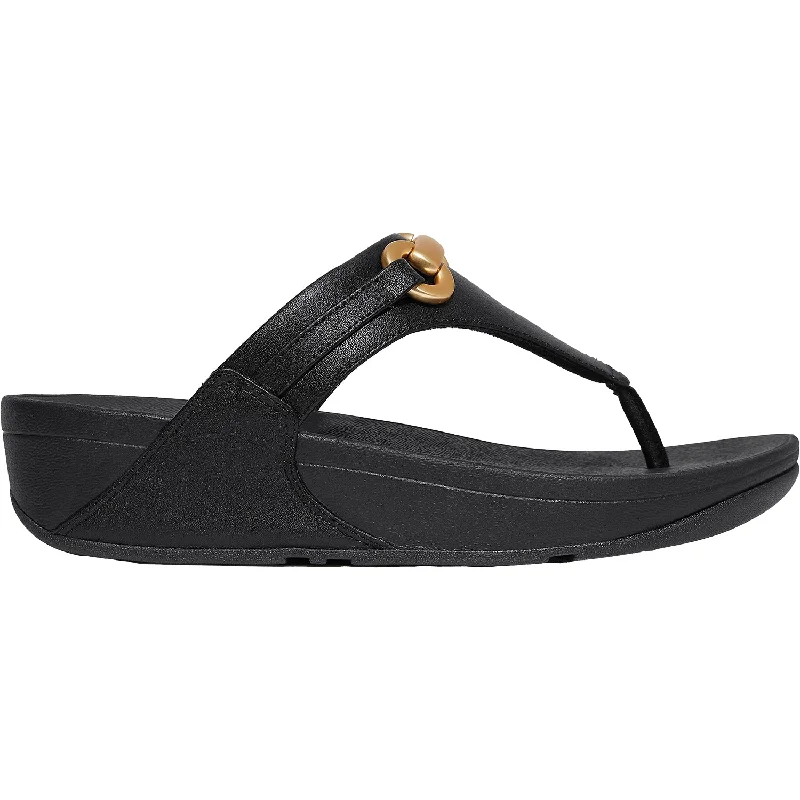 Women's FitFlop LuLu Chunky Snaffle Toe Post Black Leather